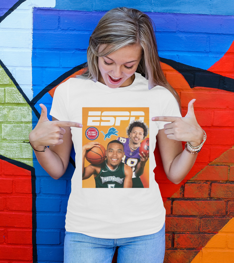 Cade Cunningham Amon Ra St. Brown ESPN Detroit Pistons Lions Timberwolves T-Shirt