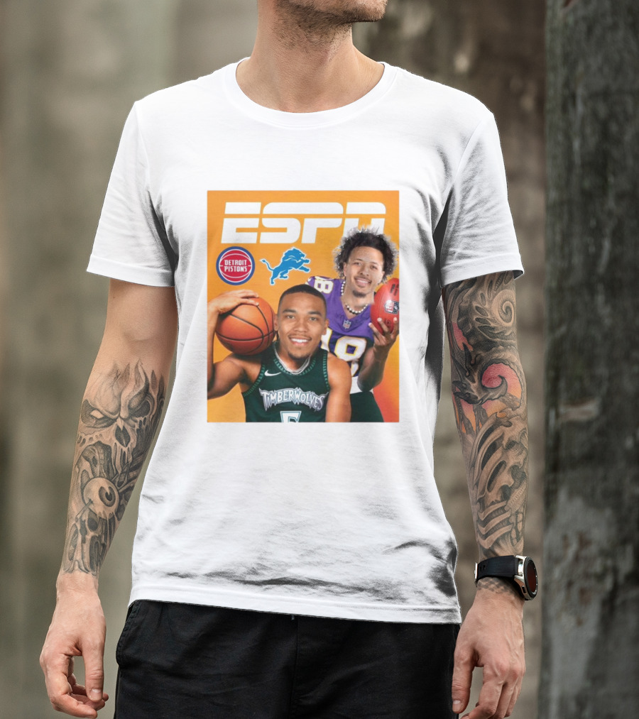 Cade Cunningham Amon Ra St. Brown ESPN Detroit Pistons Lions Timberwolves T-Shirt