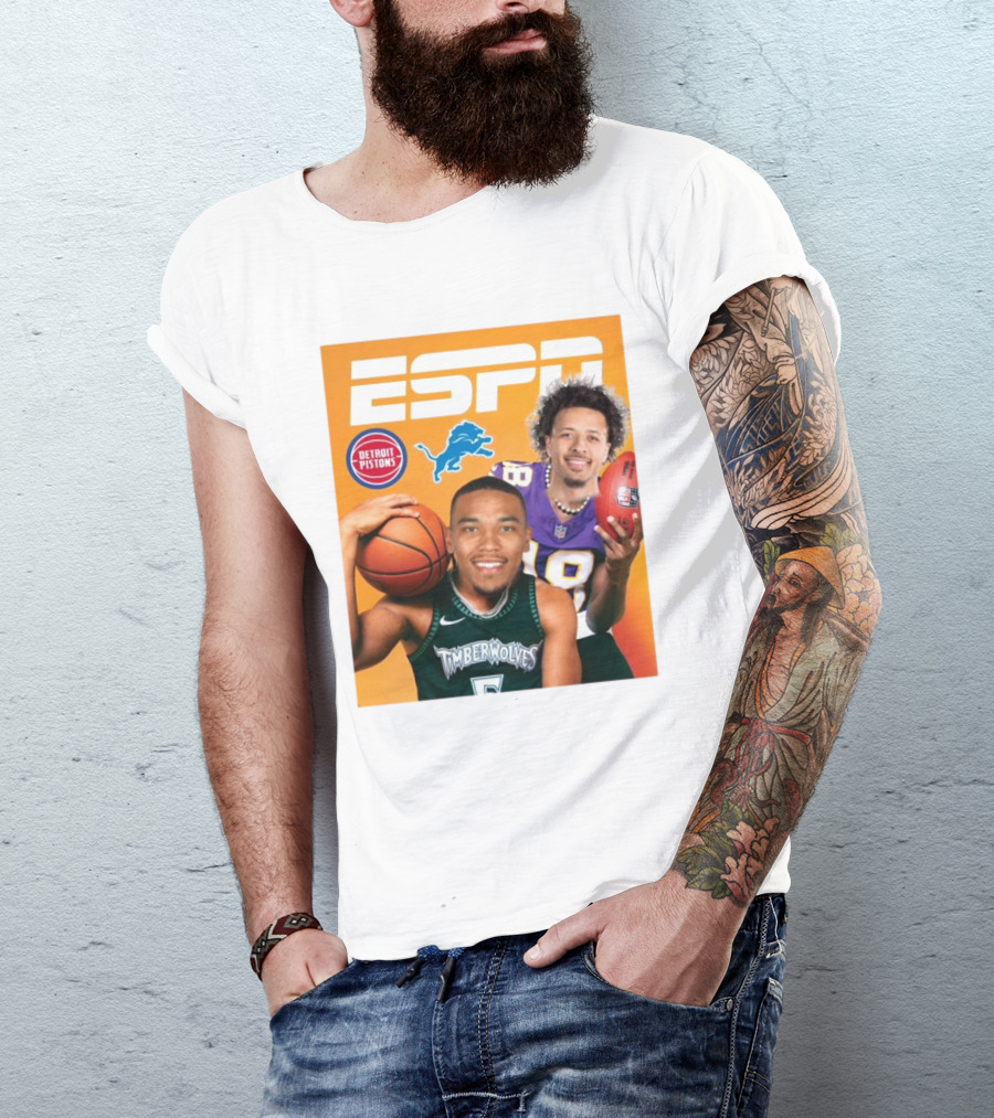 Cade Cunningham Amon Ra St. Brown ESPN Detroit Pistons Lions Timberwolves T-Shirt