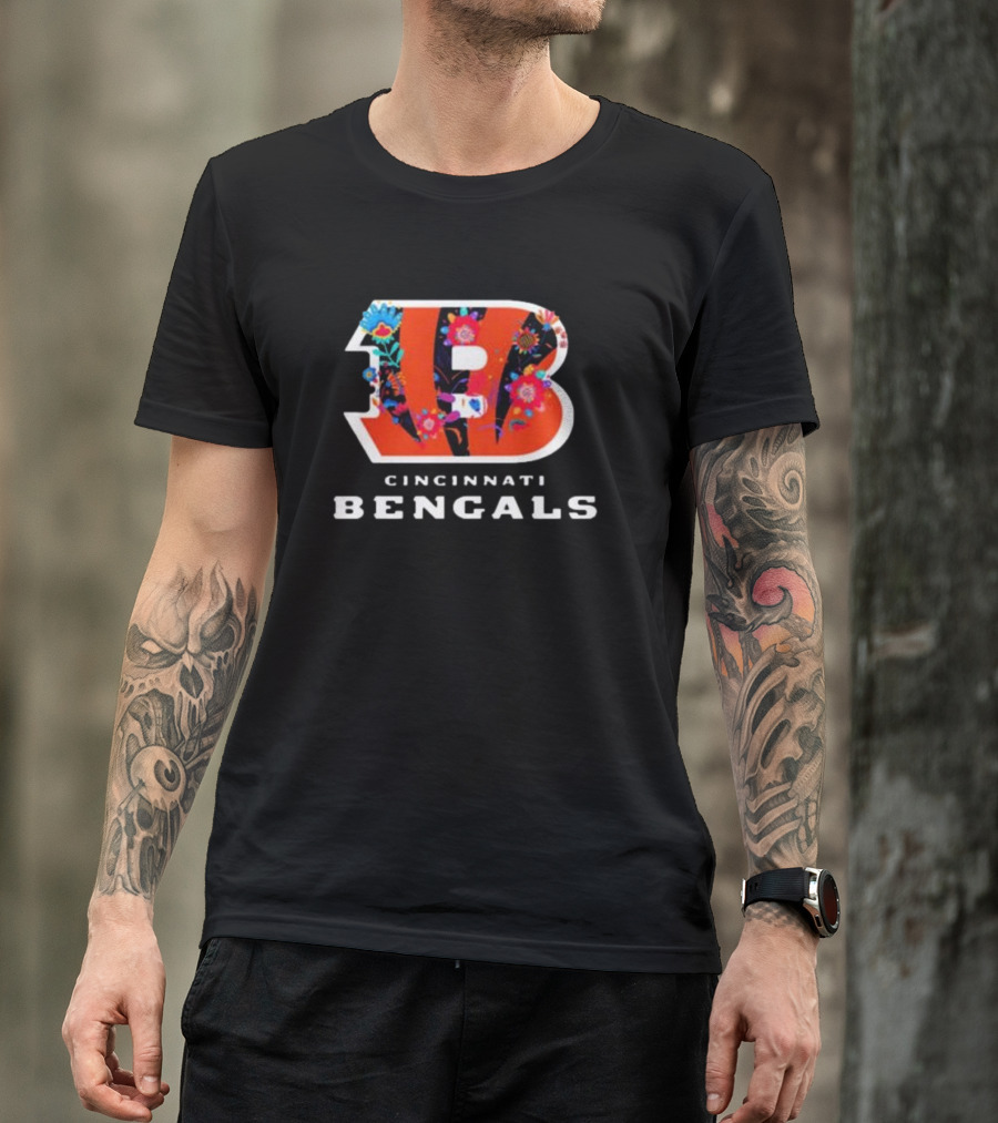 Cincinnati Bengals 2024 Dia De Los Muertos Floral Logo Pullover T-Shirt