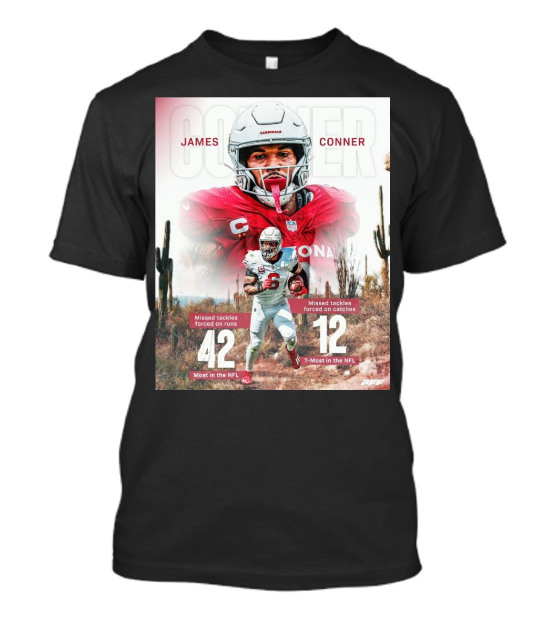 James Conner Arizona Cardinals NFL 42 Missed Tackles Forced On Runs Most In The NFL T-Shirt