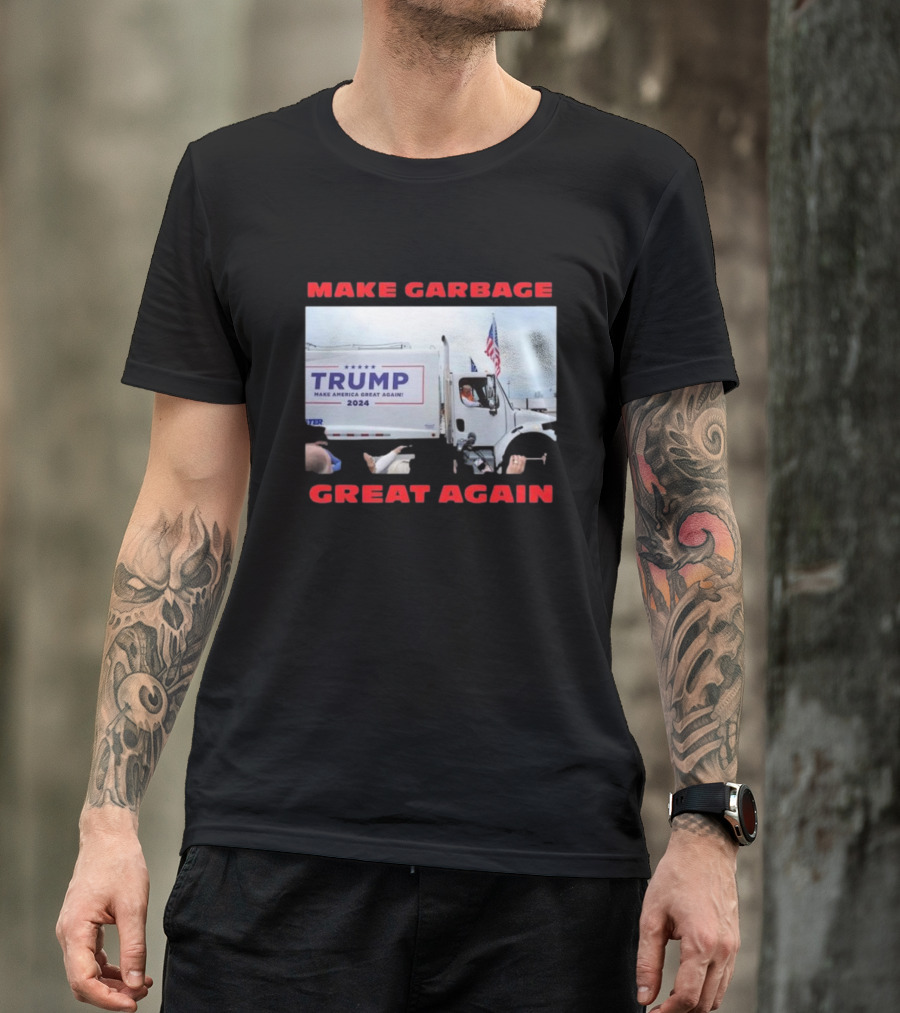 Make Garbage Great Again Trump 2024 Truck Image With American Flag T-Shirt