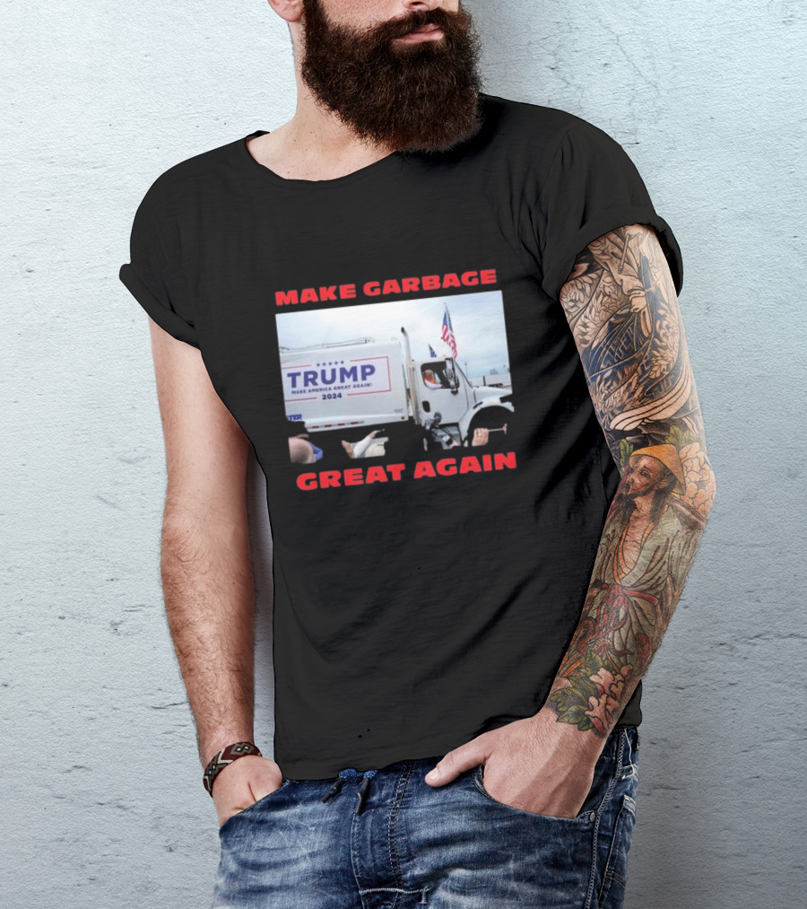 Make Garbage Great Again Trump 2024 Truck Image With American Flag T-Shirt