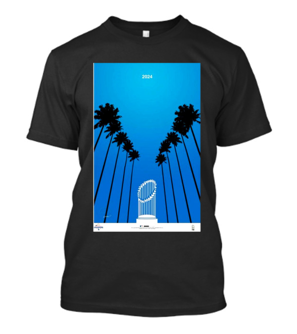 Los Angeles Dodgers 2024 World Series Champions Minimalist Poster With Trophy And Palm Trees T-Shirt