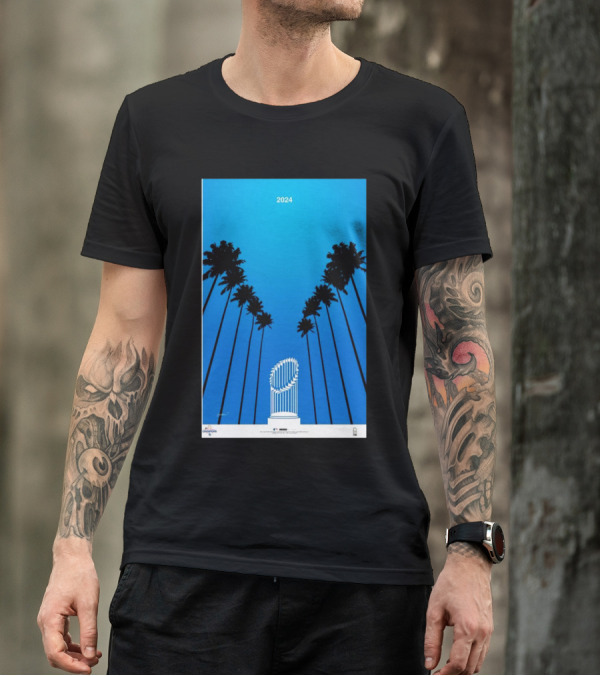 Los Angeles Dodgers 2024 World Series Champions Minimalist Poster With Trophy And Palm Trees T-Shirt