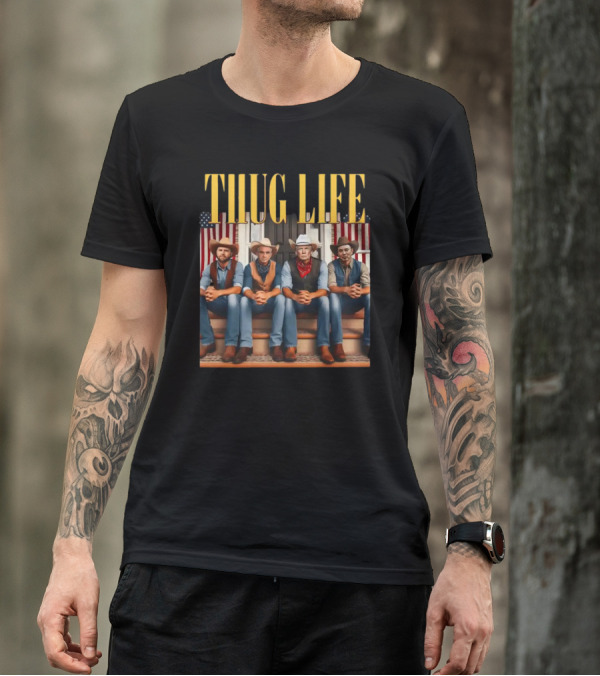 Thug Life 2024 Cowboys On Porch With American Flags T-Shirt