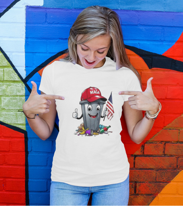 Trump MAGA Garbage Can American Flag 2024 Hat Thumbs Up Cartoon T-Shirt