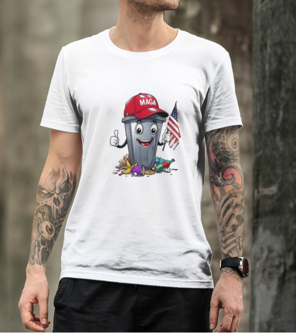 Trump MAGA Garbage Can American Flag 2024 Hat Thumbs Up Cartoon T-Shirt