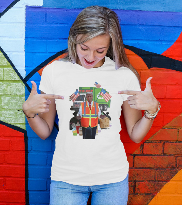 Trump Riding In A Trump Garbage Truck With American Flags Trump In Trash Truck T-Shirt