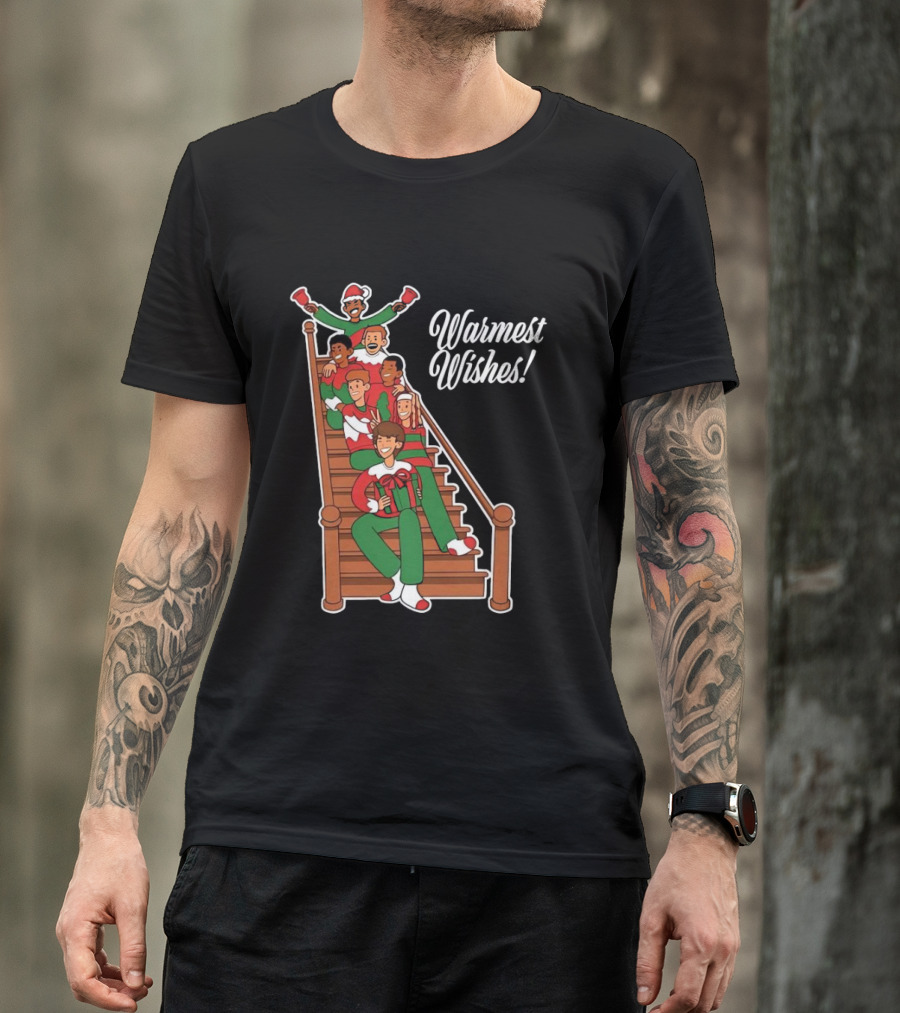 Baylen Levine Warmest Wishes Holiday Sweat2024 Stairs Christmas Characters T-Shirt