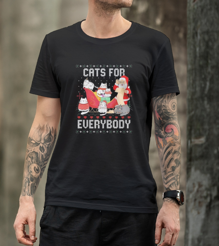 Cats For Everybody Christmas Ugly Cute Cat Lover Santa Sleigh Pullover T-Shirt