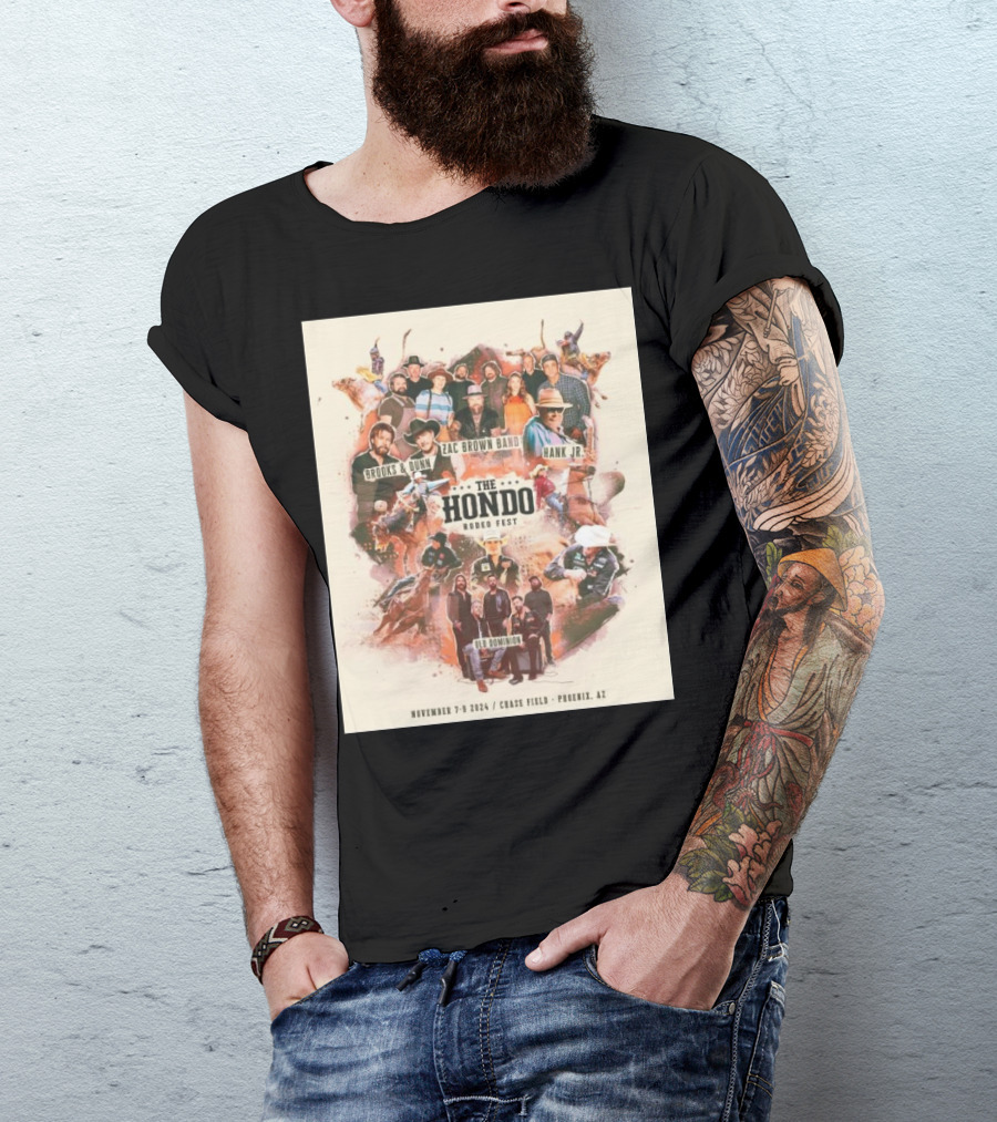 Hank Jr Brooks And Dunn Zac Brown Band Old Dominion The Hondo Rodeo Fest November 2024 Chase Field Phoenix T-Shirt