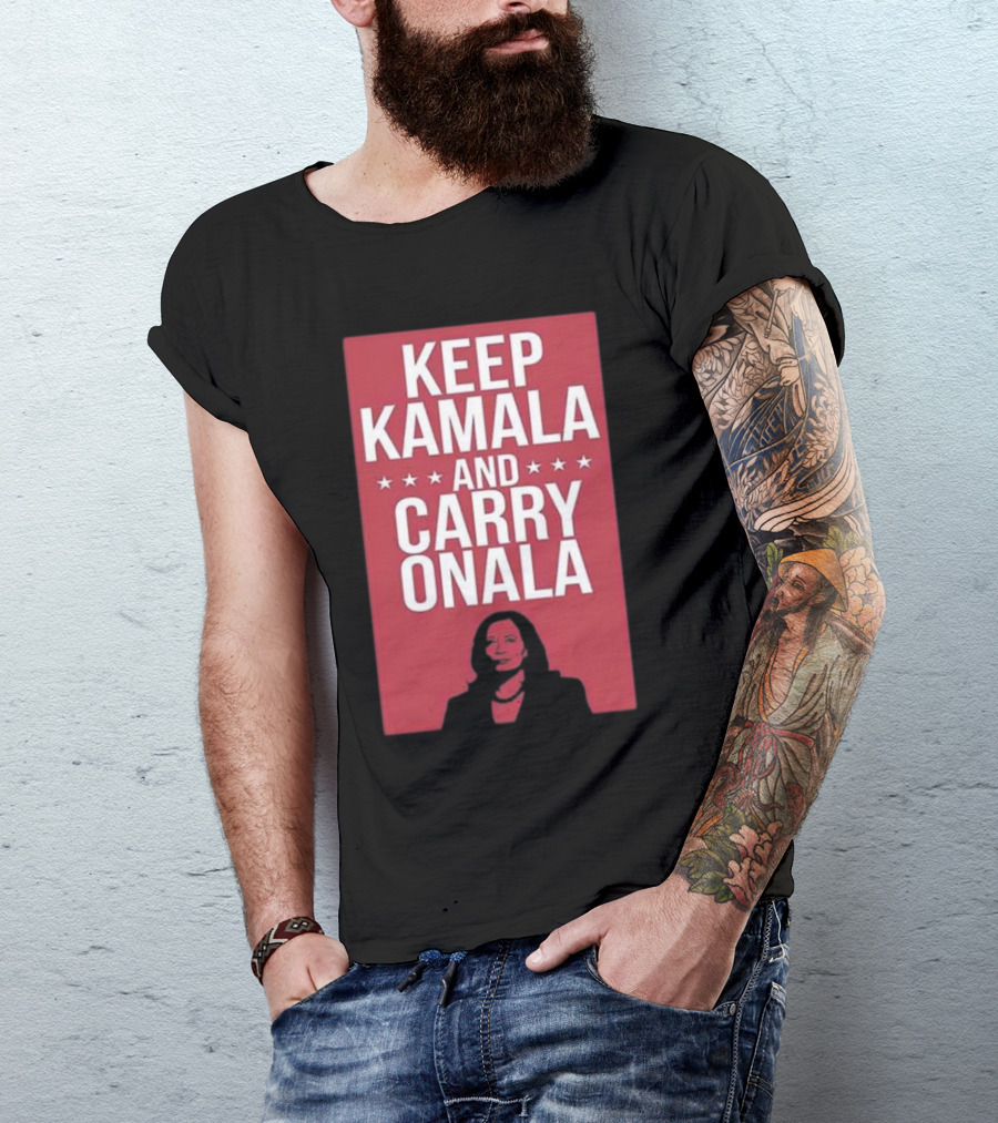Harris Walz Keep Kamala And Carry Onala 2024 With Bold Red And Stars T-Shirt