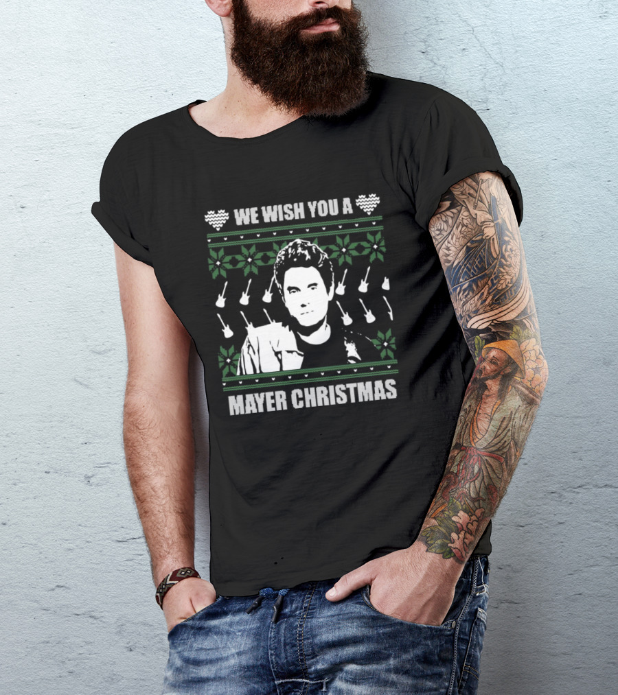 We Wish You A Mayer Christmas Ugly 2024 Featuring Iconic Guitars And Snowflakes T-Shirt