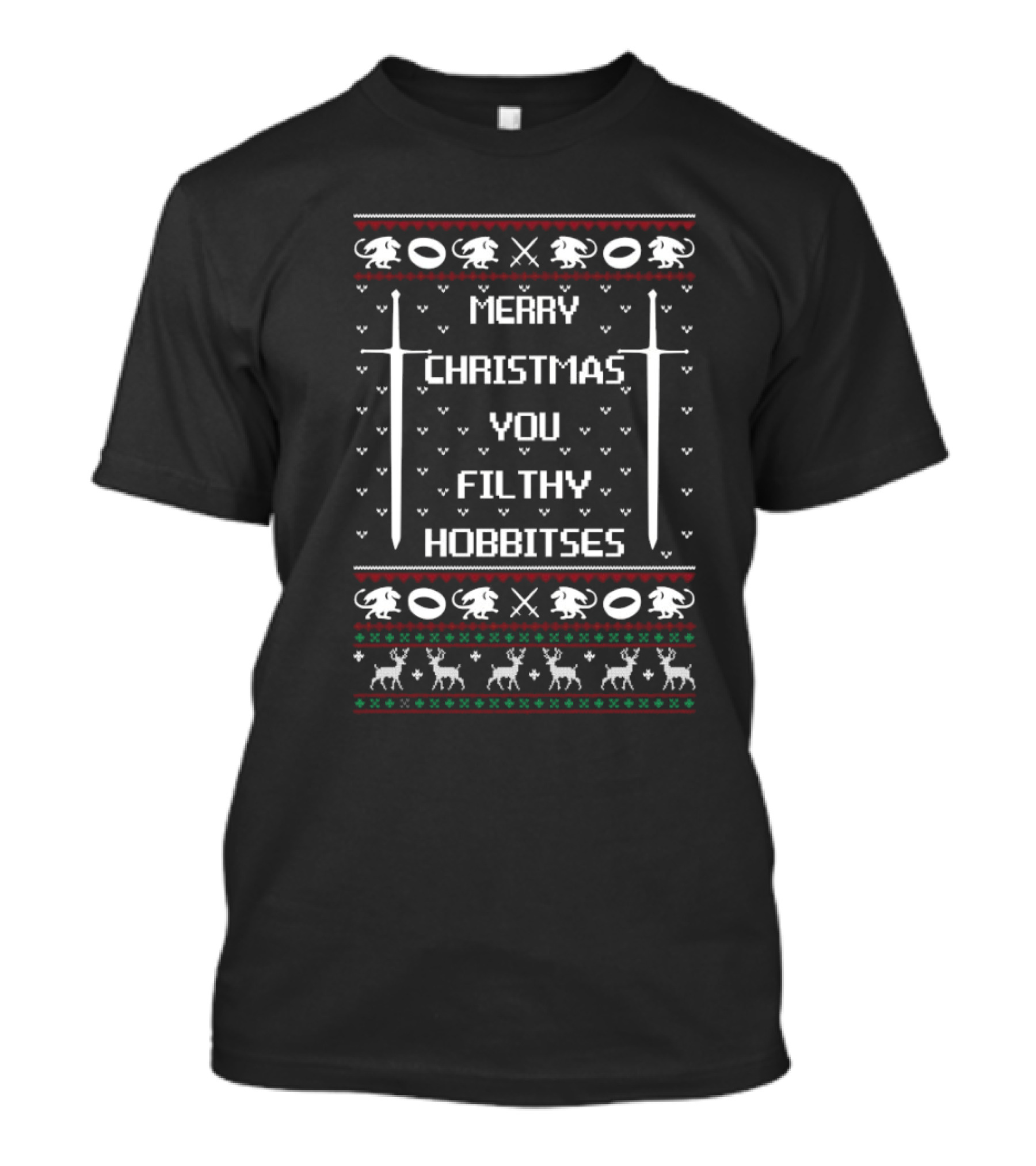 Merry Christmas You Filthy Hobbitses 2024 Ugly Sweater Fantasy Themed T-Shirt