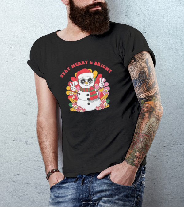 Stay Merry And Bright Peaceful Snowman Christmas T-Shirt