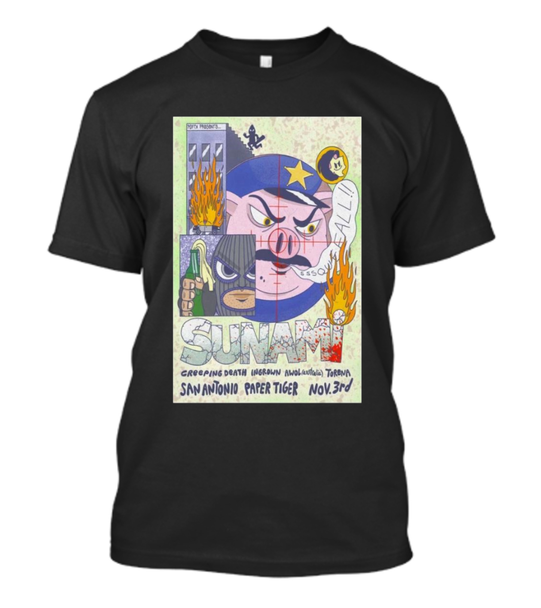Sunami San Antonio Paper Tiger Nov 3rd Tour Creeping Death Ingrown Anawalaika T-Shirt