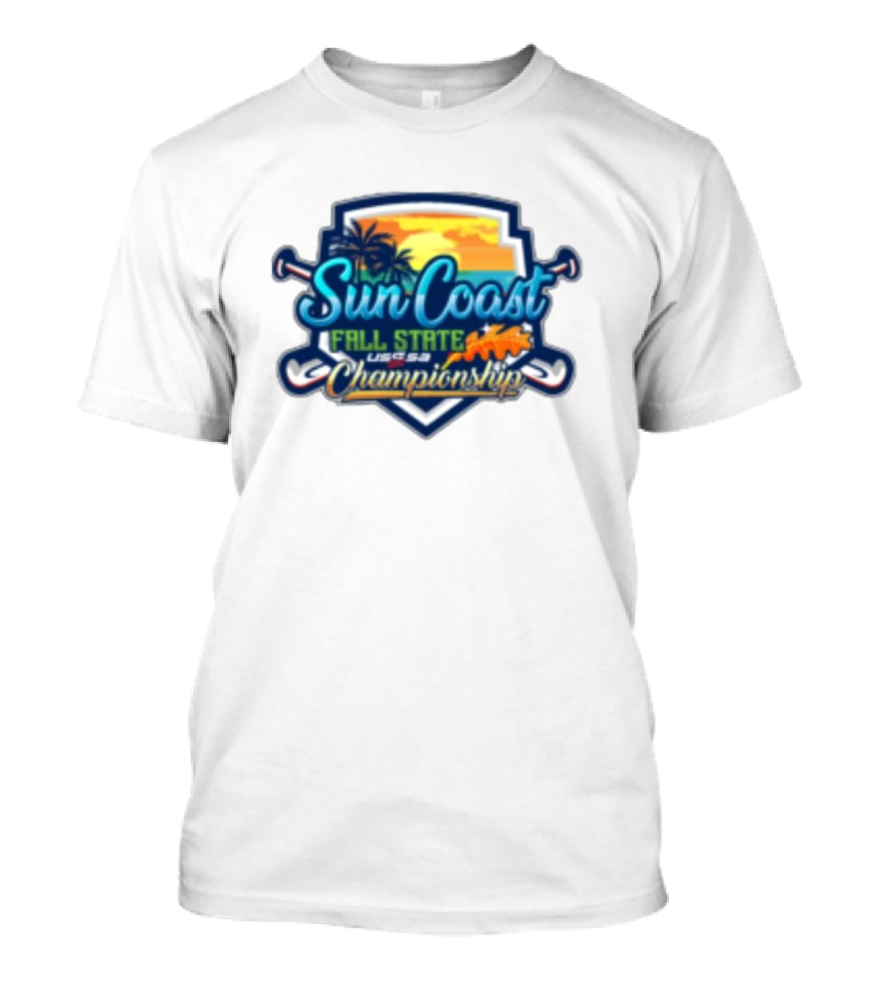 USSSA Sun Coast Fall State Championship 2024 Logo With Palm Trees And Bats T-Shirt