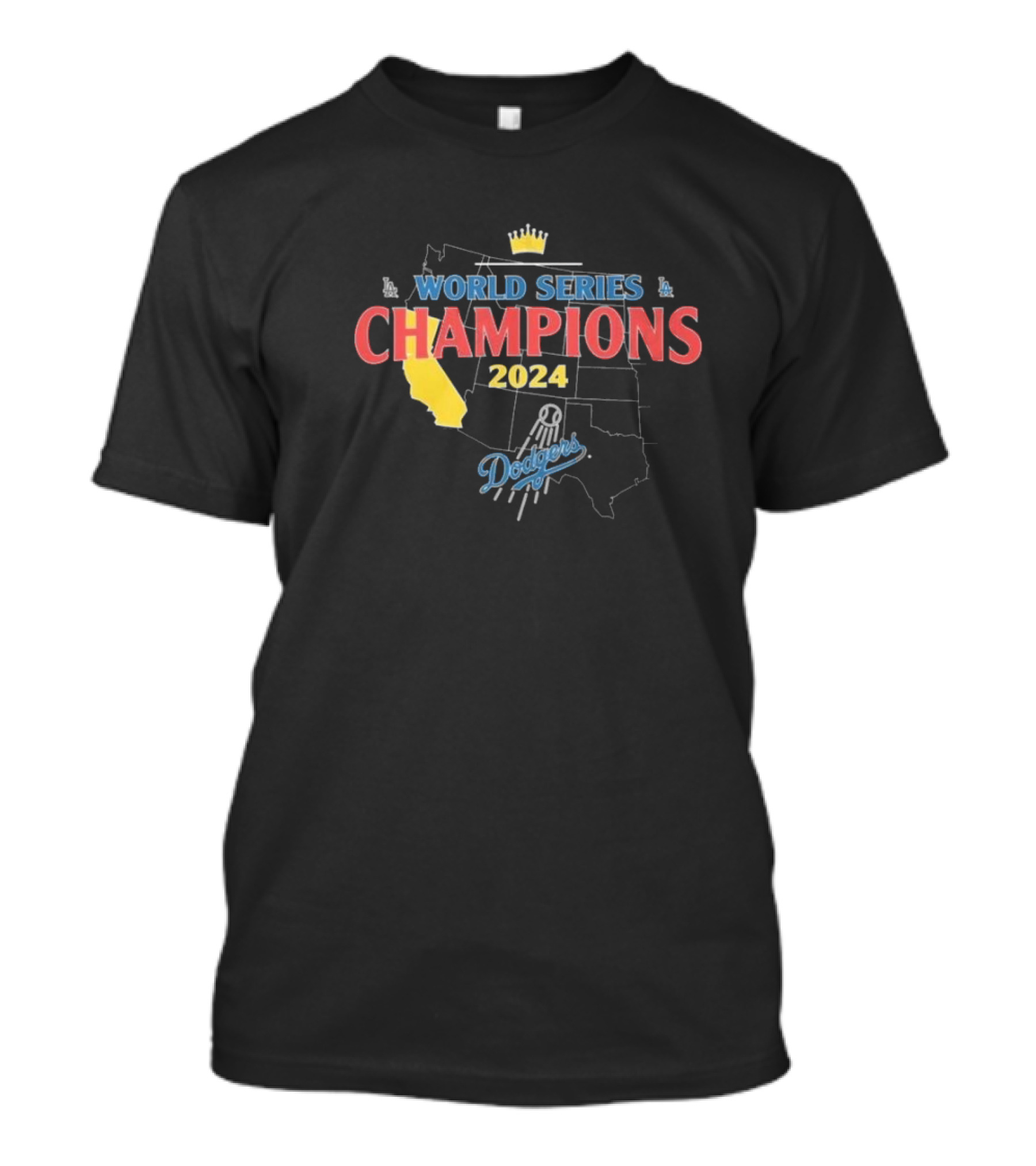 World Series Champions 2024 Los Angeles Dodgers USA Map Outline T-Shirt
