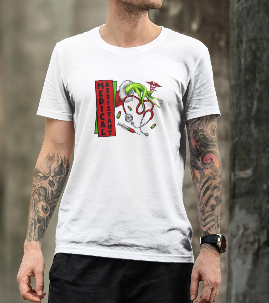Medical Assistant Grinch Hand Stethoscope Christmas T-Shirt