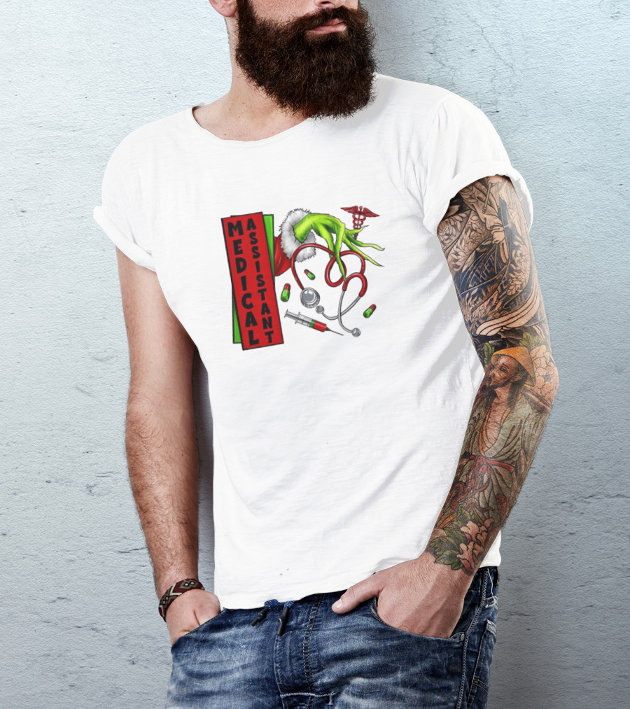 Medical Assistant Grinch Hand Stethoscope Christmas T-Shirt