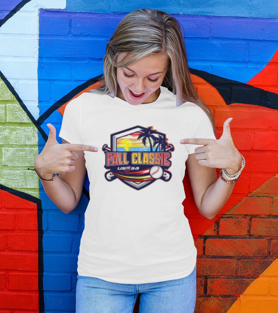 USSSA 3rd Annual Fall Classic Rings And Double Points Nov 1-3 2024 Baseball Event Logo With Sunset And Palm Trees T-Shirt