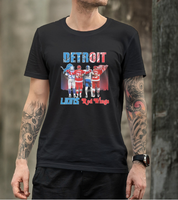 Detroit Lions Legends Red Wings 2024 Signatures T-Shirt