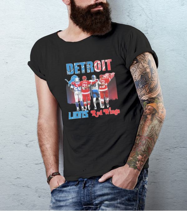 Detroit Lions Legends Red Wings 2024 Signatures T-Shirt