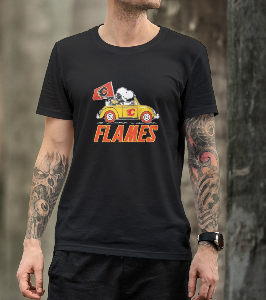Snoopy Woodstock Driving Calgary Flames Car T-Shirt