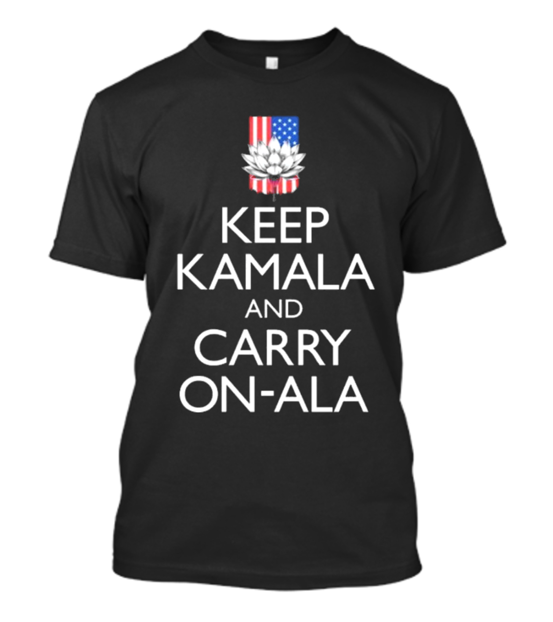 Keep Kamala And Carry On-Ala Kamala Harris President 2024 Election Motivational Slogan With American Flag And Lotus T-Shirt