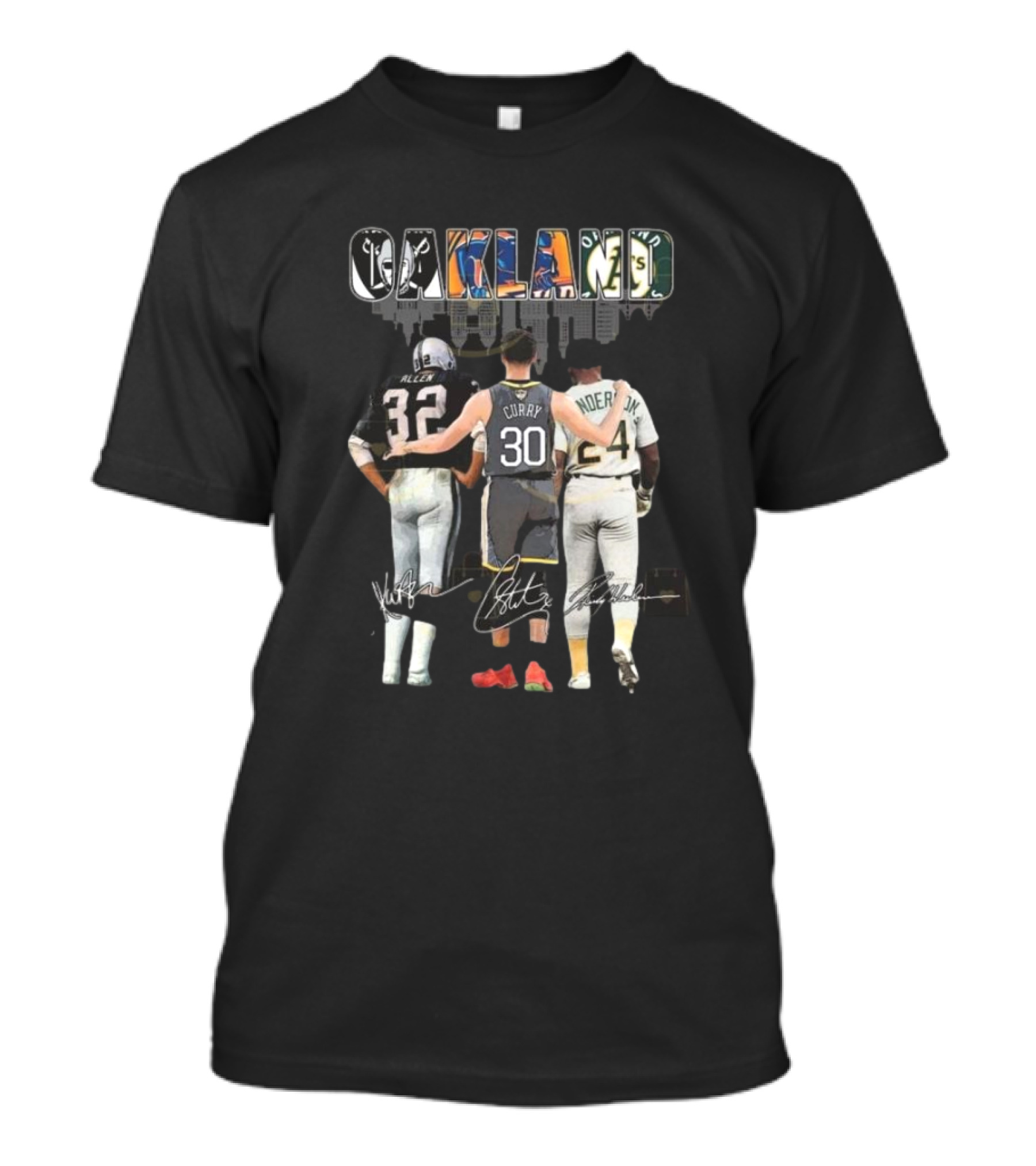 Las Vegas Raiders Golden State Warriors Oakland Athletics Signatures 2024 Curry Allen Henderson T-Shirt