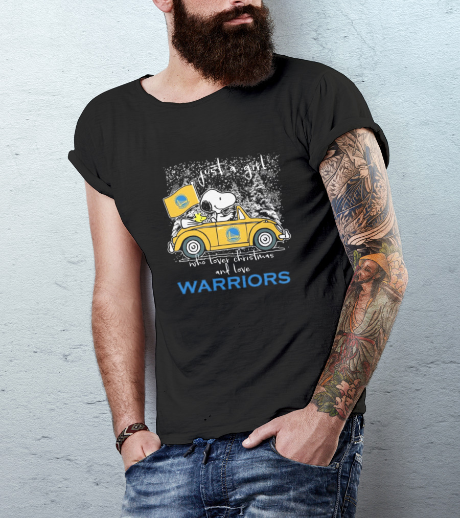 Just A Girl Who Loves Christmas And Golden State Warriors Snoopy And Woodstock Peanuts T-Shirt