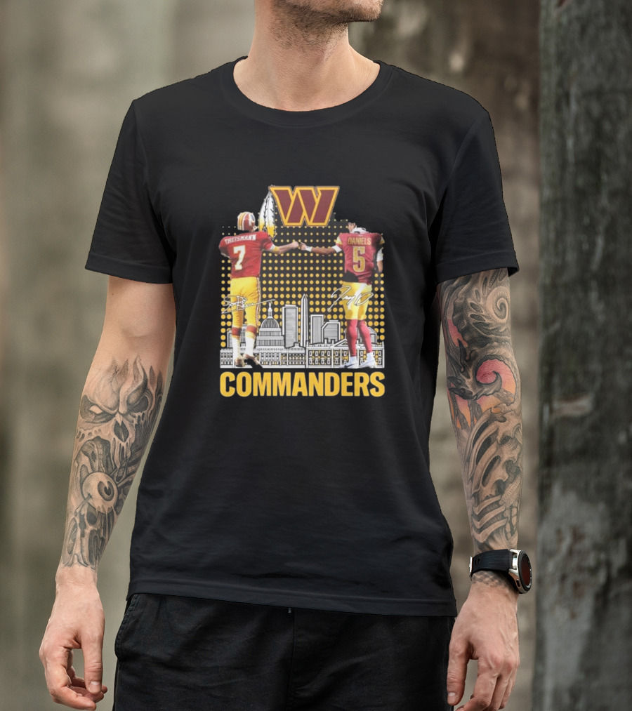 Theismann Daniels Washington Commanders Football Handshake Signatures T-Shirt