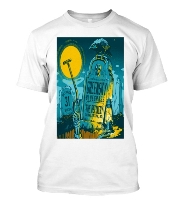 Greensky Bluegrass October 31 2024 The Refinery Charleston SC Tombstone Design Raven Moon Halloween T-Shirt