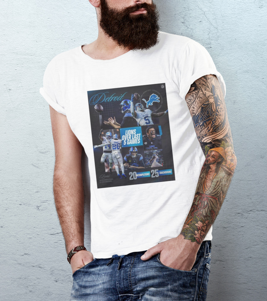 Detroit Lions Over Last 5 Games 20 Incompletions 25 Touchdowns NFL Football Highlights T-Shirt