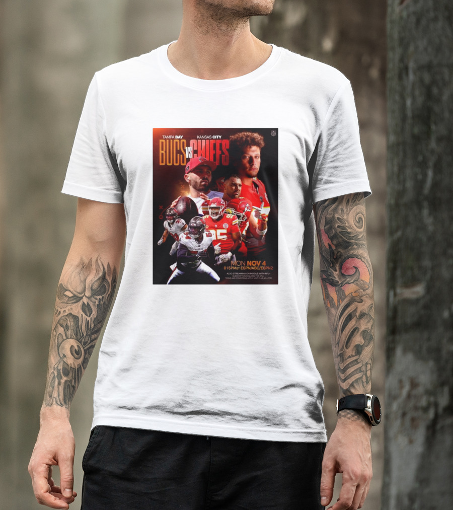 Tampa Bay Bucs Vs Kansas City Chiefs Monday Night Football Nov 4 2024 8:15 PM ET ESPN ABC ESPN2 T-Shirt