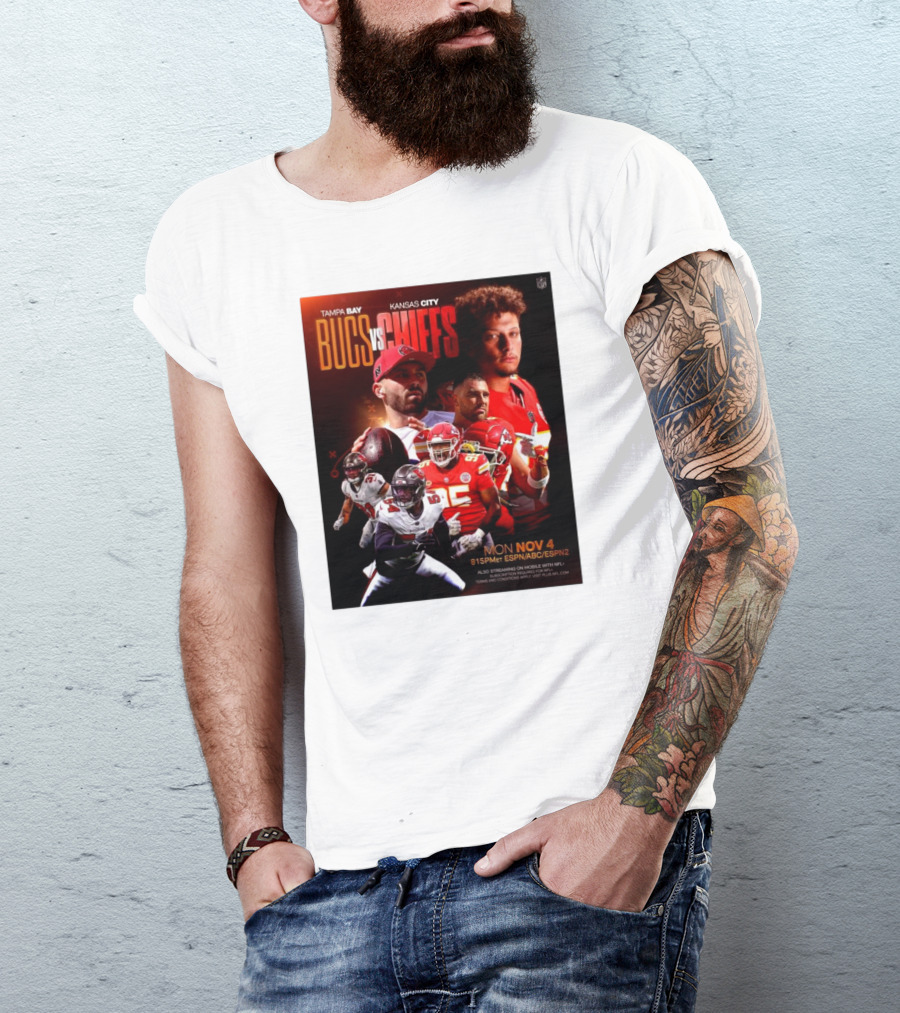 Tampa Bay Bucs Vs Kansas City Chiefs Monday Night Football Nov 4 2024 8:15 PM ET ESPN ABC ESPN2 T-Shirt