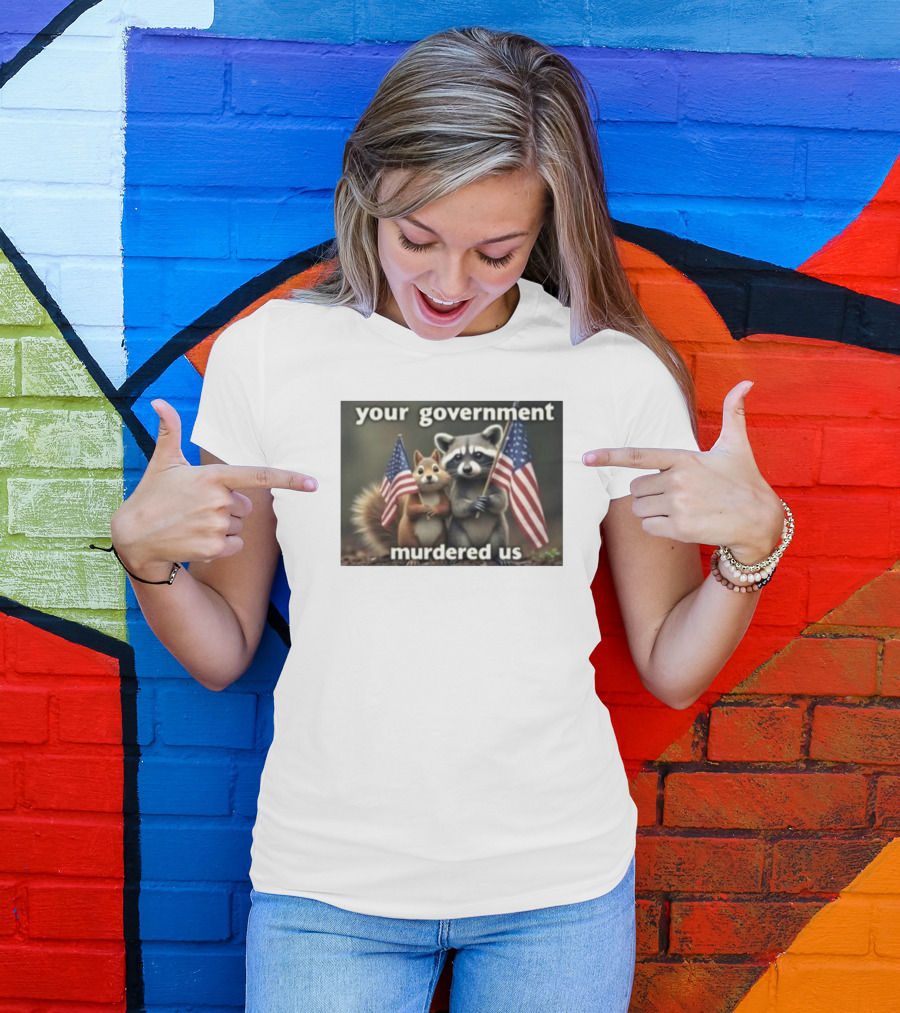 Justice For Peanut Your Government Murdered Us 2024 Raccoon And Squirrel Holding American Flags T-Shirt