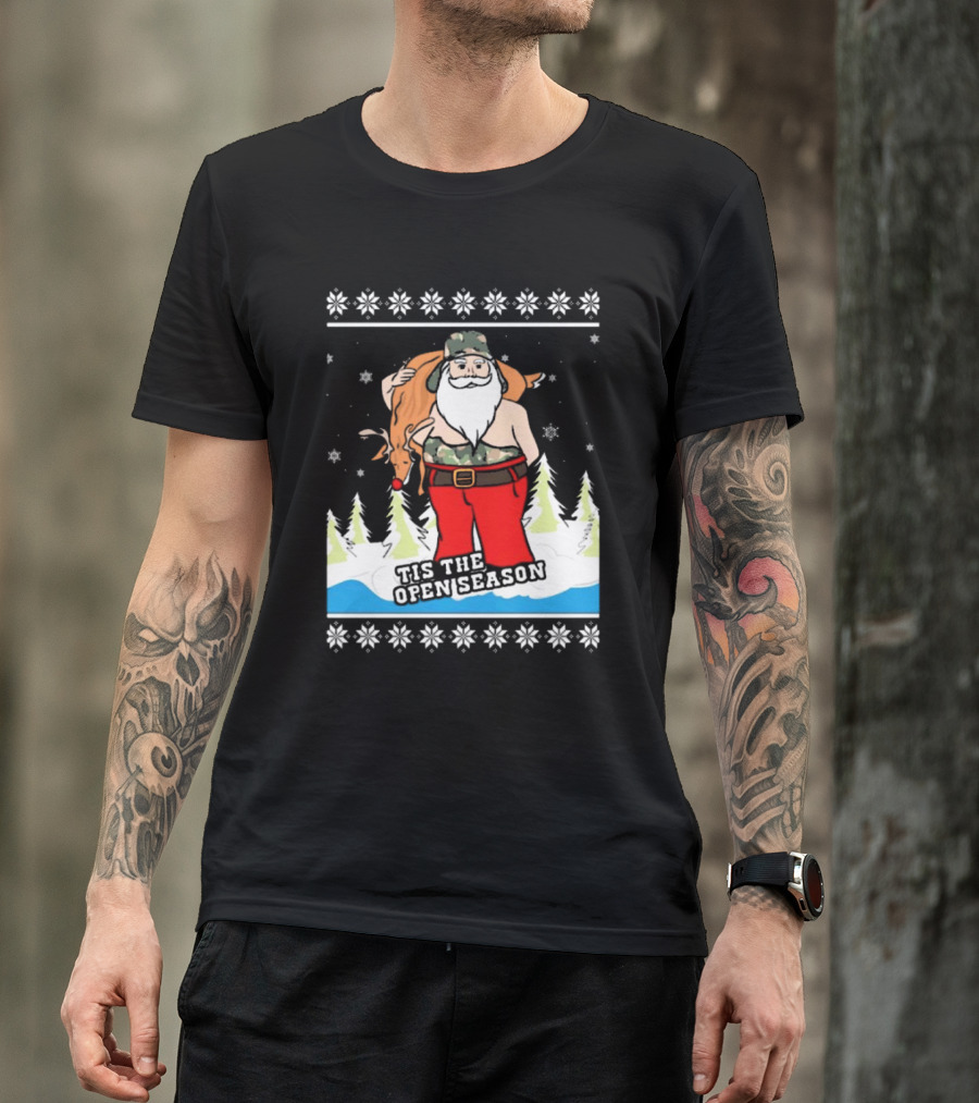Hunting Santa Tis The Open Season Camouflage Ugly Christmas Sweaters T-Shirt