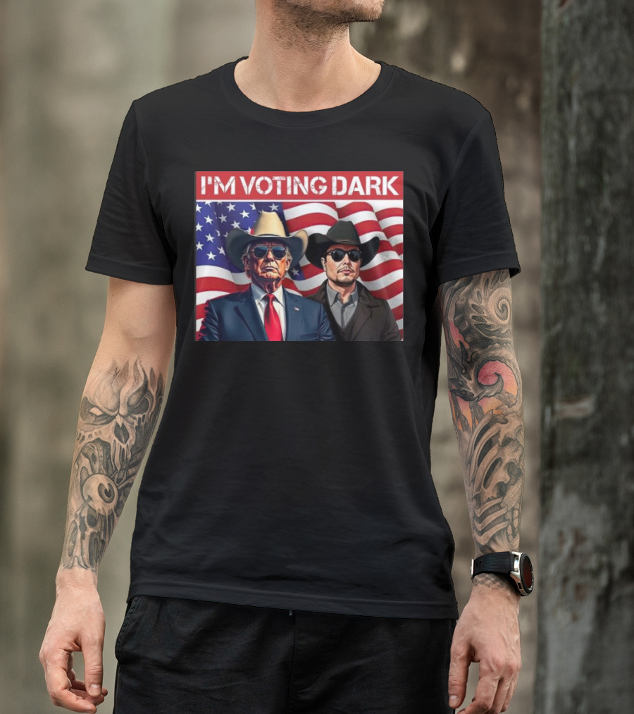 I’m Voting Dark Maga 2024 Patriotic Cowboy Style With Donald Trump And Elon Musk T-Shirt