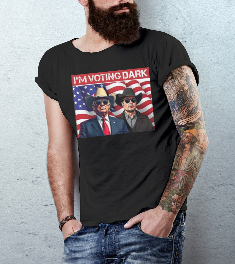 I’m Voting Dark Maga 2024 Patriotic Cowboy Style With Donald Trump And Elon Musk T-Shirt