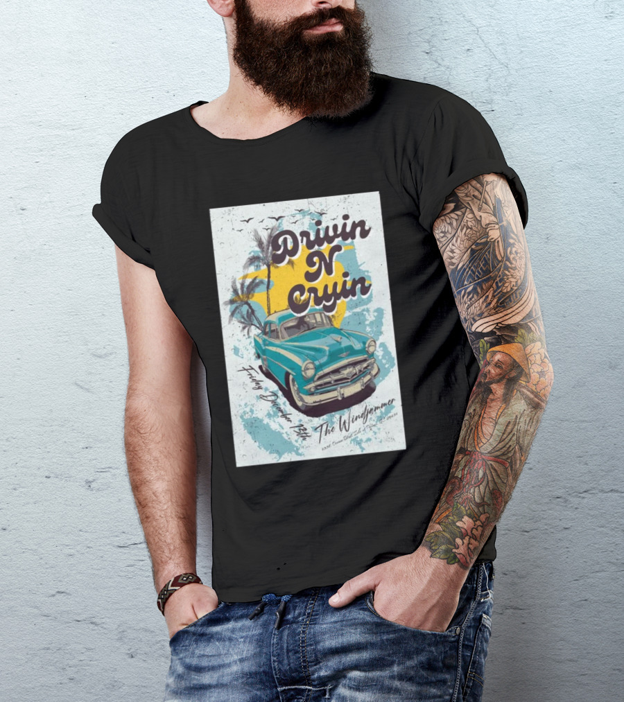 Drivin N Cryin Live At The Windjammer Isle Of Palms SC December 13 2024 Retro Car And Palm Trees T-Shirt