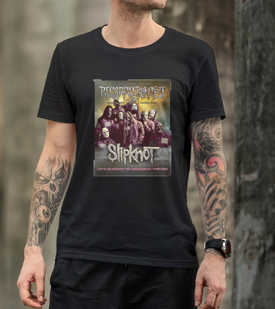 Resurrection Fest Estrella Galicia 20th Anniversary Forever With Slipknot Let's Celebrate Together 2025 T-Shirt