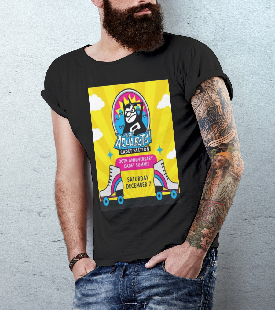 The Aquabats Cadet Faction 30th Anniversary Cadet Summit Saturday December 7 Roller Skates Clouds Bats T-Shirt