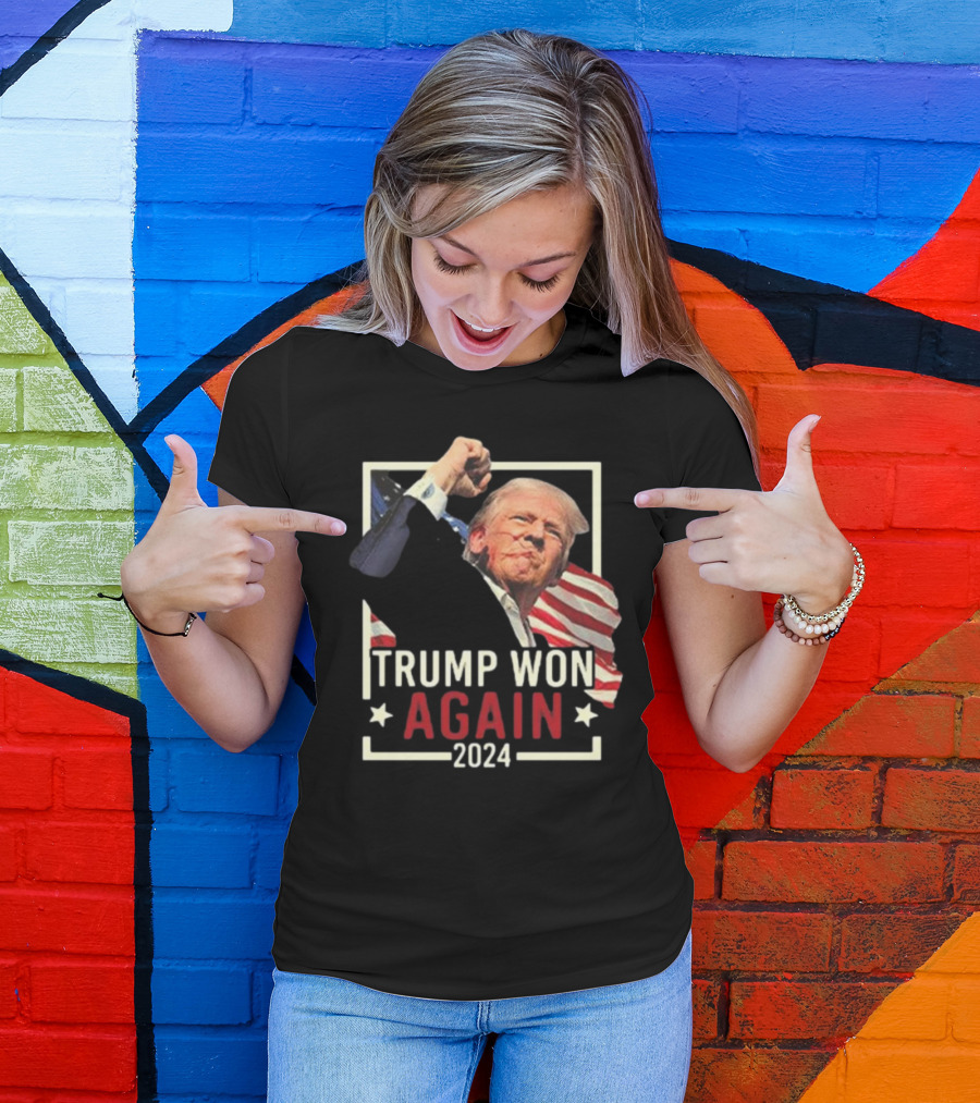 Trump Won Again 2024 Fight Vintage Style Fist Raised USA Flag T-Shirt