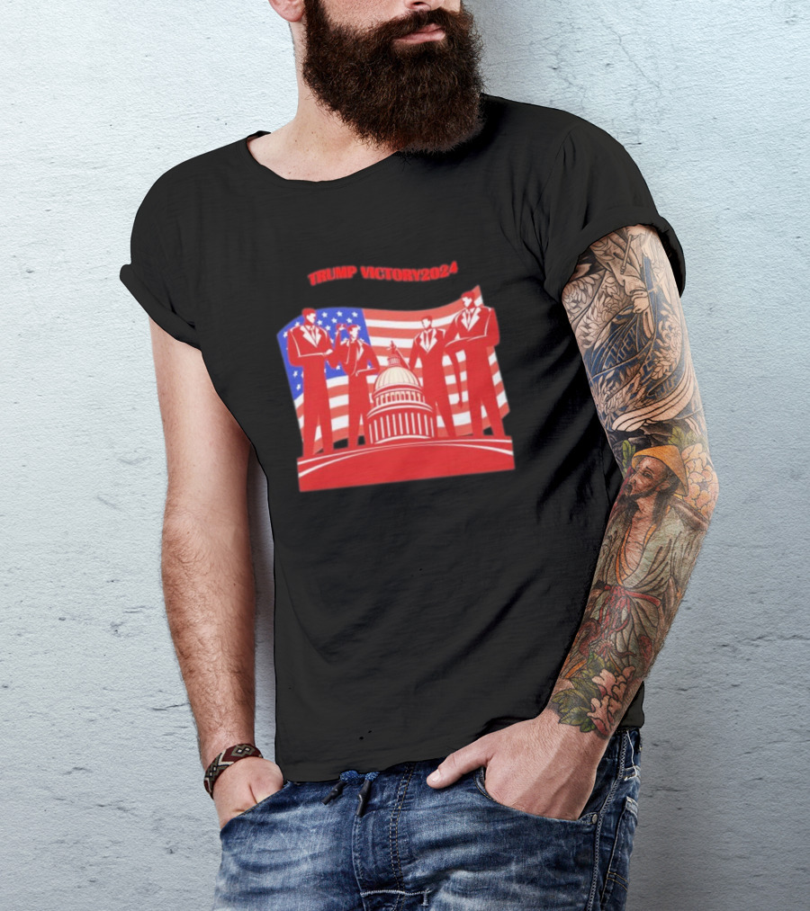 Trump Victory 2024 Patriotic Political American Flag Capitol T-Shirt