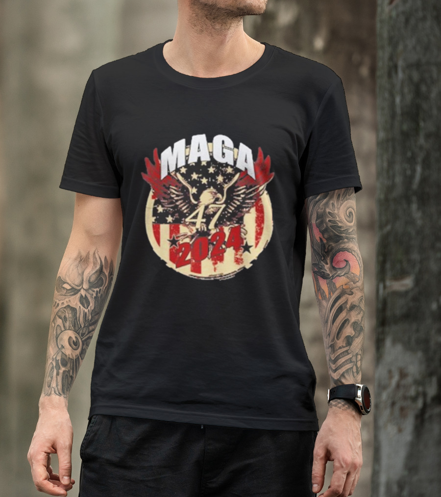MAGA 47 2024 American Flag Eagle Stars T-Shirt