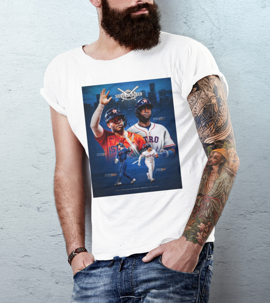 Altuve Alvarez Bregman Astros 2024 Silver Slugger Award Finalists Signatures T-Shirt