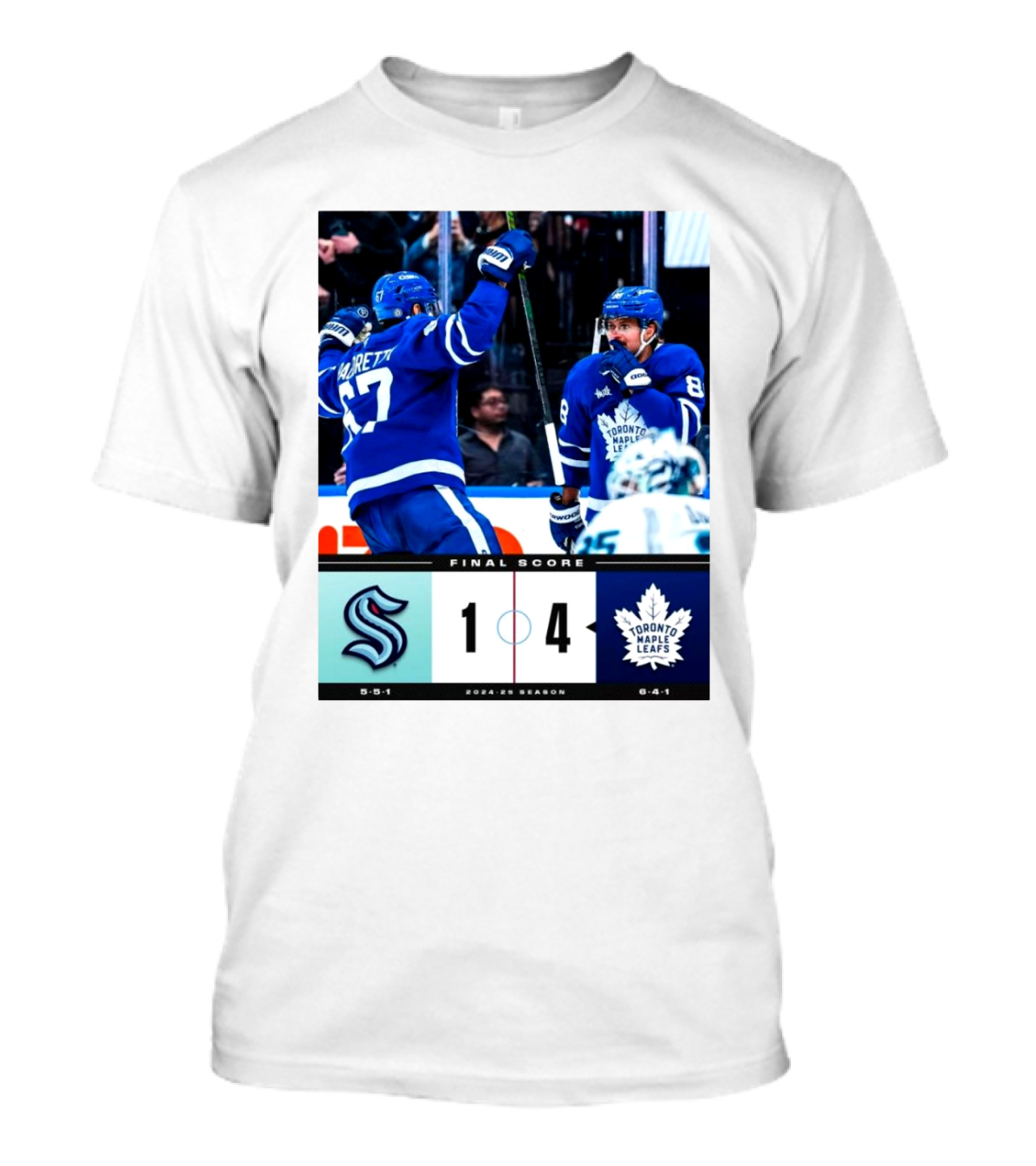 Final Score Seattle Kraken Vs Toronto Maple Leafs 1 4 2024 25 Season T-Shirt