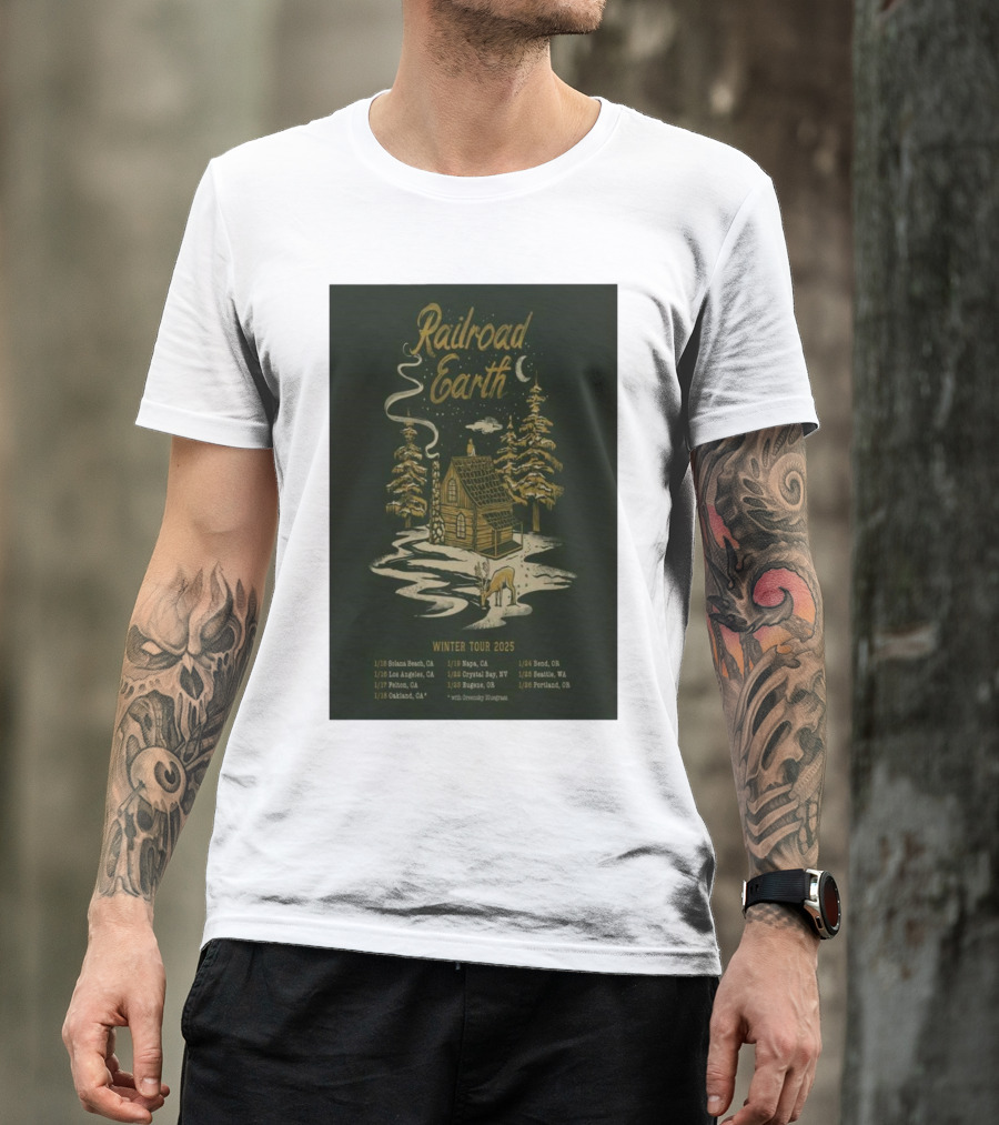 Railroad Earth Winter Tour 2025 Solana Beach Los Angeles Riverside Petaluma Oakland Englewood Crystal Bay Aspen Royal Oak St. Louis Beach Bellingham Portland T-Shirt
